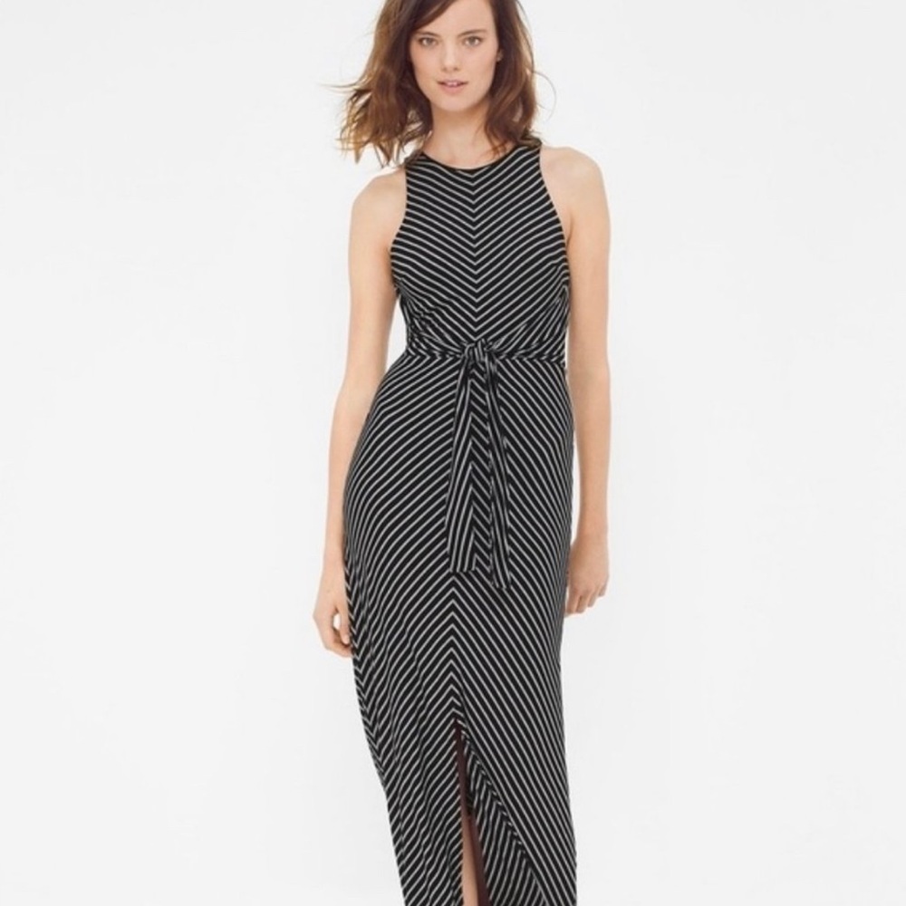 NWT White House Black Market Dress Chevron Striped Tie Front Maxi